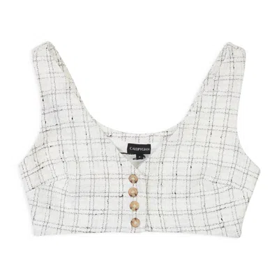 Callipygian Textured Button Bustier White Tank