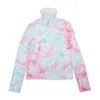 Callipygian Textured Tie Dye Pink Blue Turtleneck In Pink