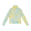 Callipygian Textured Tie Dye Yellow Blue Turtleneck In Yellow