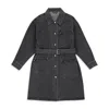 Callipygian Wash Denim Black Trench Coat In Black