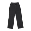 Callipygian Washed Wide Leg Slanted Fly Black Wide-leg Jeans In Black