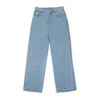 Callipygian Washed Wide Leg Slanted Fly Blue Wide-leg Jeans In Blue