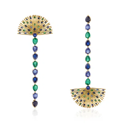Callista By Vinita Women's Blue / Green / Gold Mayura Earrings In Multi