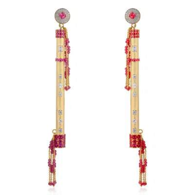 Callista By Vinita Women's Red / Gold / Pink Murali Earrings In Multi