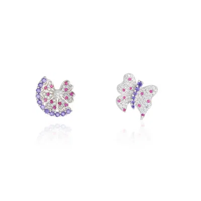 Callista By Vinita Women's Silver Mismatch Butterfly Earrings