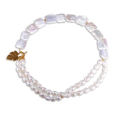 Callista By Vinita Women's White Square Coin & Baroque Pearls Necklace