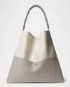 Callista Duo Slim Grain Leather Tote Bag In Oat Cream