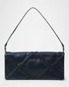 Callista Fold-over Flap Leather Shoulder Bag In Black