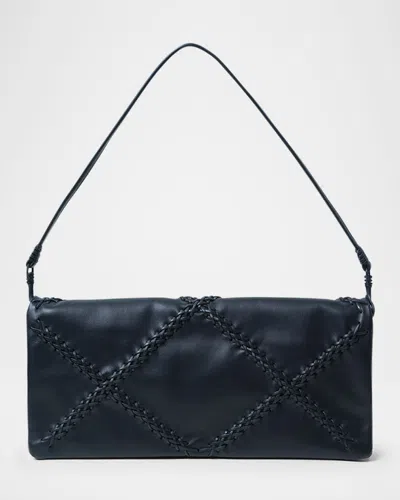 Callista Fold-over Flap Leather Shoulder Bag In Black