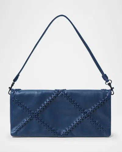 Callista Fold-over Flap Leather Shoulder Bag In Blue