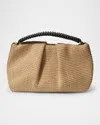 Callista Maxi Pleated Clutch Black Leather & Straw In Natural/black