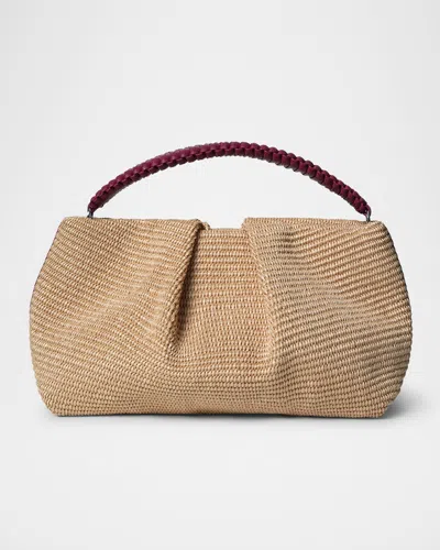 Callista Maxi Pleated Woven Clutch Bag In Neutral