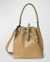 Callista Micro Croc-embossed Drawstring Bucket Bag In Beige