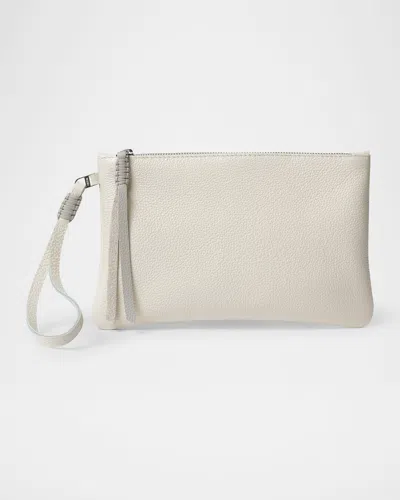 Callista Slim Grained Leather Pochette Clutch Bag In Neutral