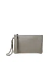 Callista Slim Grained Leather Pochette In Gray