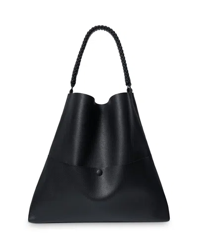 Callista Slim Grained Leather Tote In Black