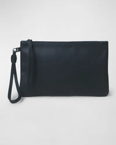 Callista Slim Pochette Leather Wristlet In Black