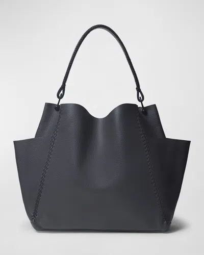 Callista Stitch Grained Leather Shoulder Bag In Black