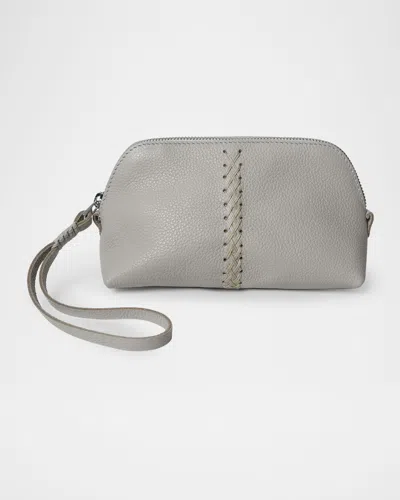 Callista Zip Grained Leather Wristlet In Oat