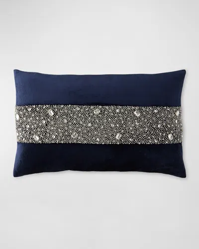 Callisto Home Akadia Jeweled Stripe Decorative Pillow In Indigo