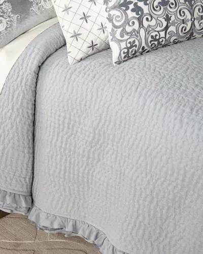 Callisto Home Darboux Pickstitch Linen Queen Coverlet In Teal