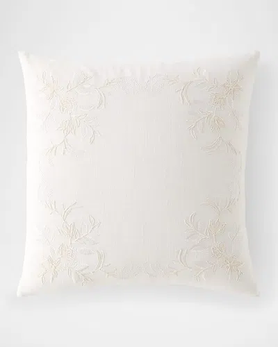 Callisto Home Lavoe Embroidered Floral Border Decorative Pillow, 22" Square In Sand