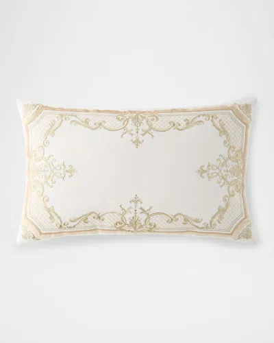 Callisto Home Nesher Metallic Lattice Border Lumbar Pillow, 18" X 30" In Creme