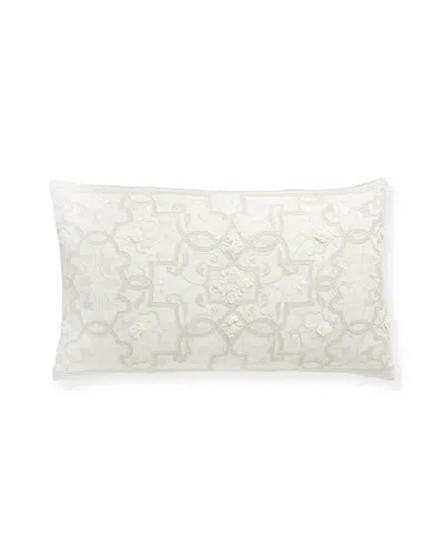 Callisto Home Roma Scroll Embroidered Lumbar Pillow In Neutral