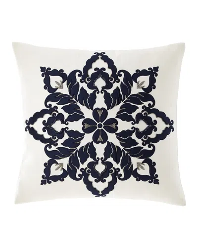 Callisto Home Velvet & Linen Beaded Decorative Pillow In Black