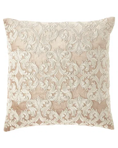 Callisto Home Velvet Embroidered Decorative Pillow In Neutral