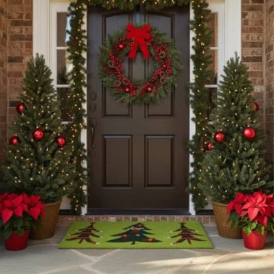 Calloway Mills Christmas Trio 29 In. X 17 In. Indoor Outdoor Door Mat In Green,red