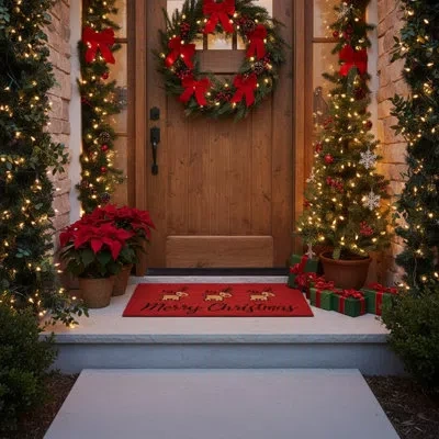 Calloway Mills Merry Christmas Deer 36 In. X 24 In. Indoor Outdoor Door Mat In Multicolor