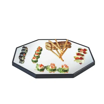 Cal-mil 24" Octagonal Mirror Tray With Raised Black Rim In Clear Black