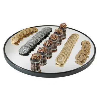 Cal-mil 24" Round Mirror Tray With Raised Black Rim In White