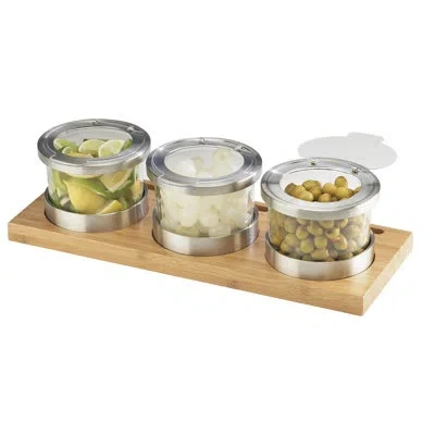 Cal-mil Bamboo 3 Jar Mixology Display - 16oz Jars With Hinged Lid In Clear