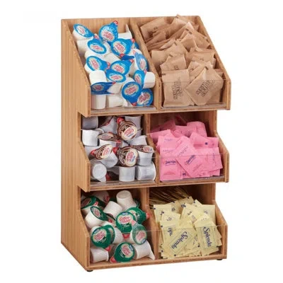 Cal-mil Bamboo 3 Tier, 6 Bin Condiment Display With Clear Bin Face