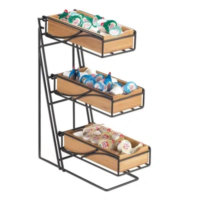 Cal-mil Bamboo Black 3-tier Metal Flatware / Condiment Display With Bamboo Bins
