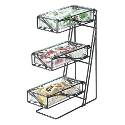 Cal-mil Black 3-tier Metal Flatware / Condiment Display With Faux Glass Bins