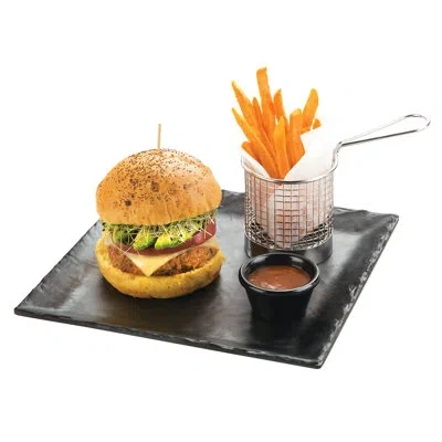 Cal-mil Faux Slate 11 1/2" Square Platter With Raised Rim In Black