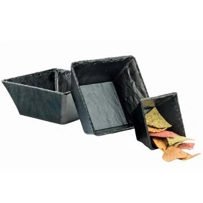 Cal-mil Faux Slate 5" Square Melamine Bowl In Black