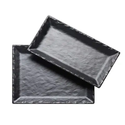 Cal-mil Faux Slate Platter With Raised Rim In Black