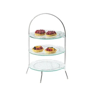 Cal-mil Iron Three Tier Chrome Bowl And Plate Display - 11 3/4" X 11 3/4" X 20"