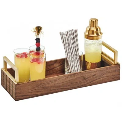 Cal-mil Mid-century 20" X 7" X 6" Walnut Wood And Reversible Riser In Brass