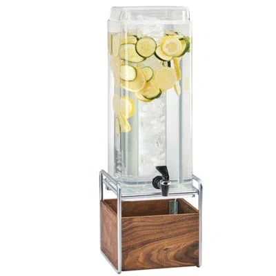 Cal-mil Mid-century 3 Gallon Square Beverage Dispenser With Walnut And Base And Ice Chamber In Chrome