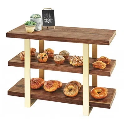 Cal-mil Mid-century 32" X 13 1/2" X 25 1/2" Walnut 3 Tier Frame Riser In Brass