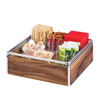 Cal-mil Mid-century 9 Compartment Wood Condiment Organizer With Accents - 12" X 12" X 4 1/2" In Chrome