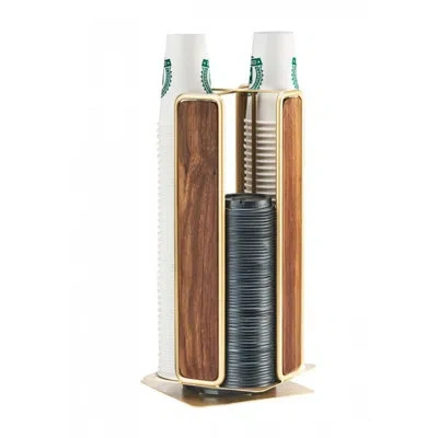 Cal-mil Mid-century Wood And 4-section Revolving Cup And Lid Organizer In Brass