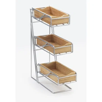 Cal-mil Platinum 3-tier Metal Flatware / Condiment Display With Bamboo Bins