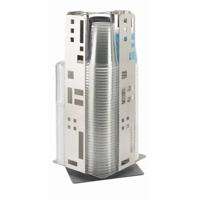 Cal-mil Squared 4-section Revolving Cup And Lid Organizer In Stainless Steel