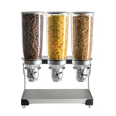 Cal-mil Turn N Serve Black 5 Liter Triple Canister Cereal Dispenser In Silver,black,clear
